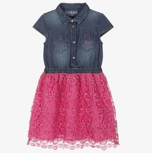 GUESS GIRLS DENIM & LACE DRESS